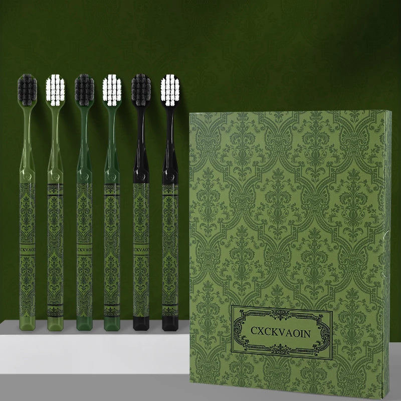 [6-Pcs Gift Boxes] Forest Travel Series Home Couple Travel High-end Adult Small Head Soft-bristled Toothbrush