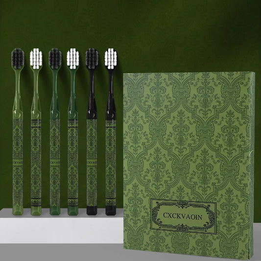 [6-Pcs Gift Boxes] Forest Travel Series Home Couple Travel High-end Adult Small Head Soft-bristled Toothbrush