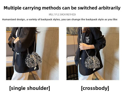 Good-looking Personality Sequin Women's New Korean Bucket Bag Bright Eyes Style Fashion Crossbody Dinner Single Shoulder Bags