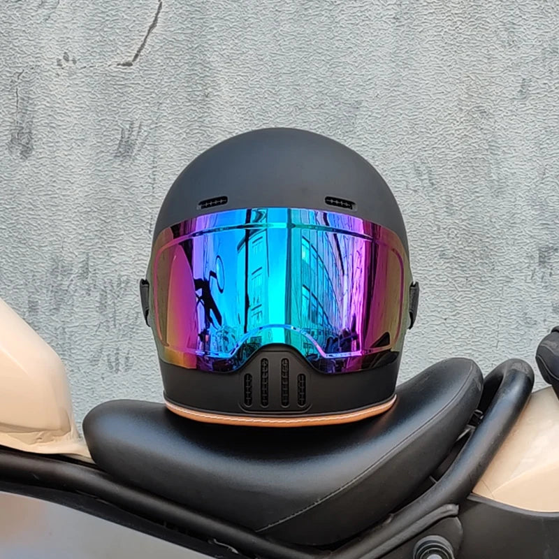 ORZ Retro Motorcycle Helmet Full Face Cruising Motorcycle Helmet Four Seasons Couple Street Pig Nose Helmet DOT Approved 729