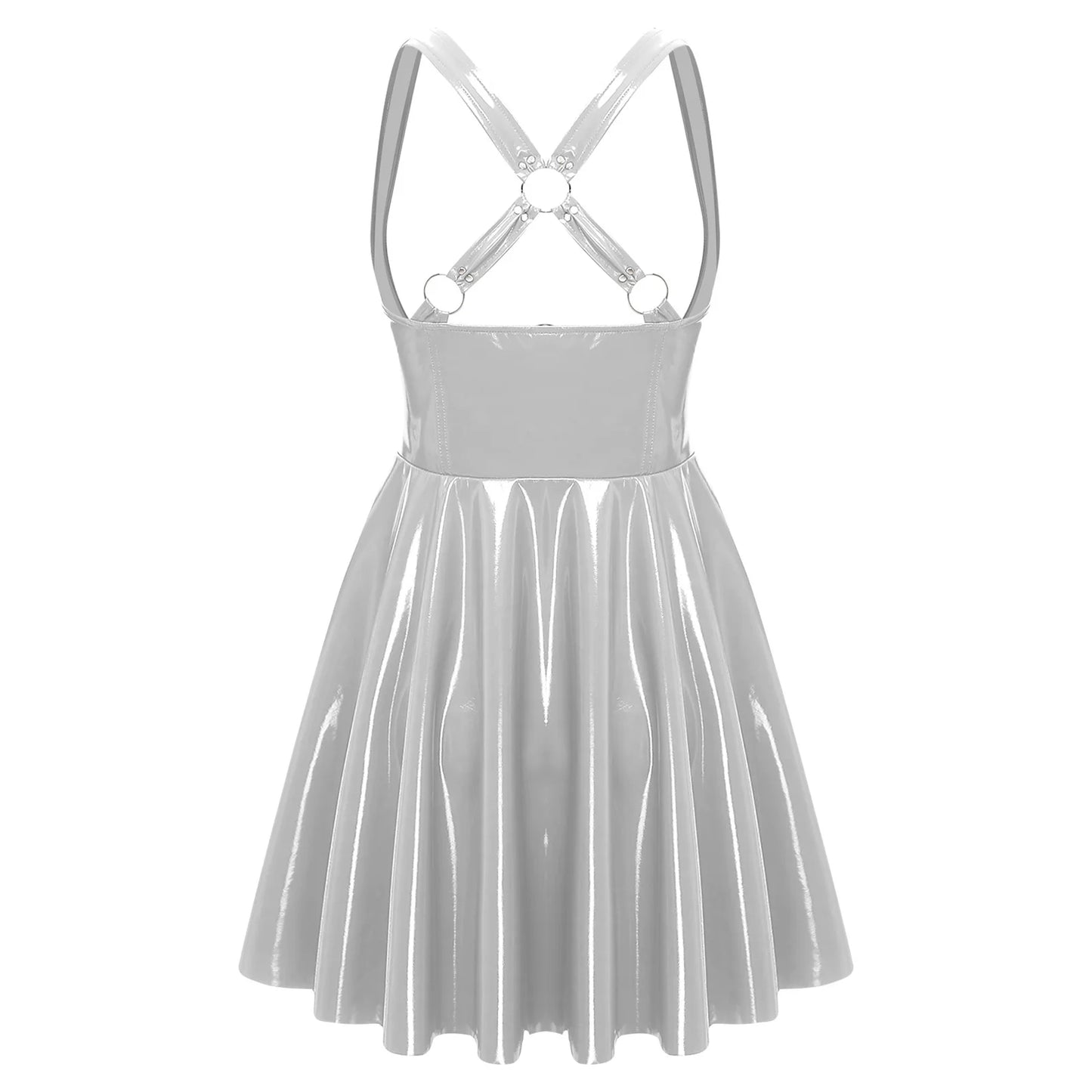 Gothic Punk Women Wet Look Latex Leather Dress Sleeveless Front Cut Out Cups Bodycons Dress Sexy Raves Party Nightclub Clubwear