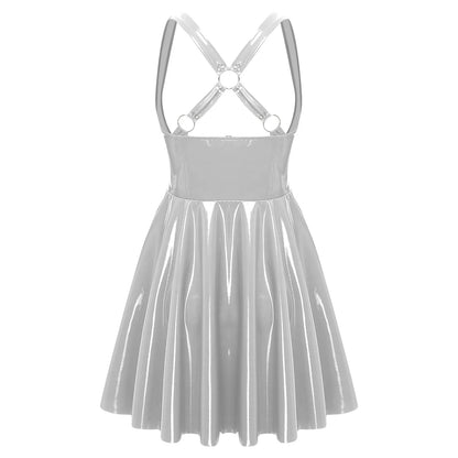 Gothic Punk Women Wet Look Latex Leather Dress Sleeveless Front Cut Out Cups Bodycons Dress Sexy Raves Party Nightclub Clubwear