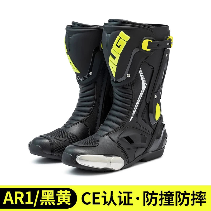 Green Motorcycle Boots Waterproof Motorcycle Boots Impact Resistant Botas De Seguridad Hombre Non-slip Botas De Moto Lightweight