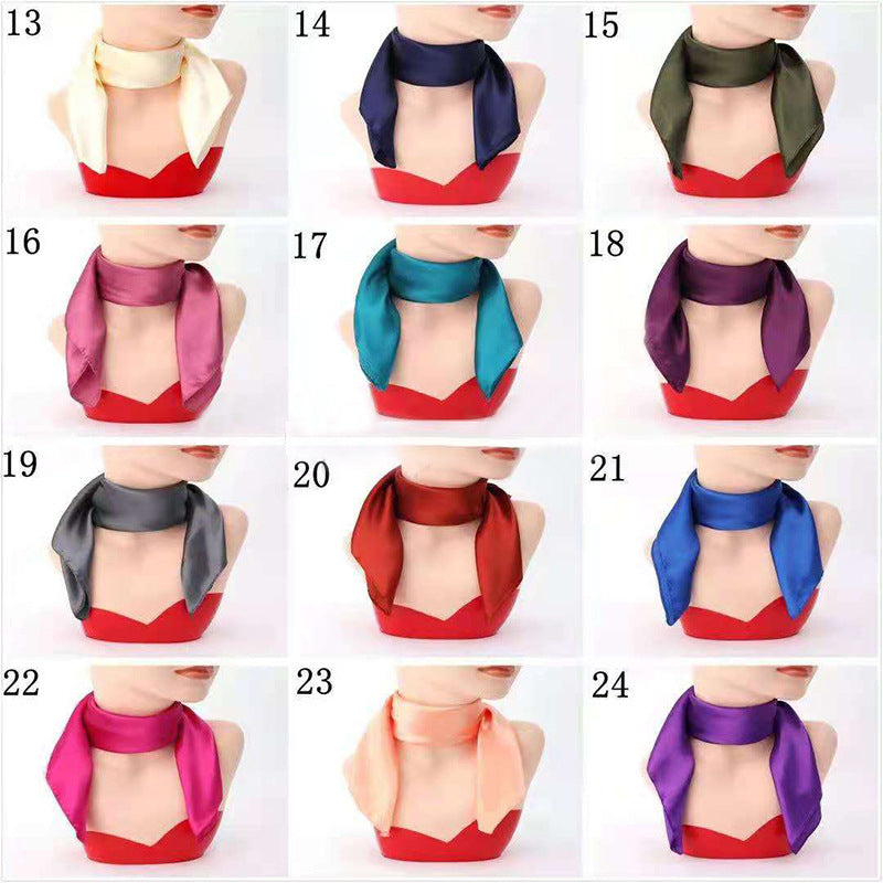 60x60cm Solid Colors Neckerchief Scarf For Women Silk Satin Headband Hair Scarves Female Square Shawls Head Scarfs
