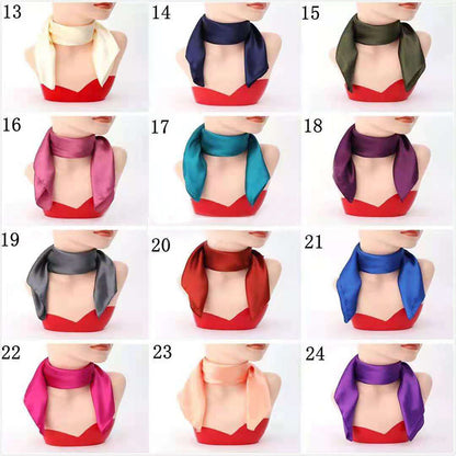 60x60cm Solid Colors Neckerchief Scarf For Women Silk Satin Headband Hair Scarves Female Square Shawls Head Scarfs