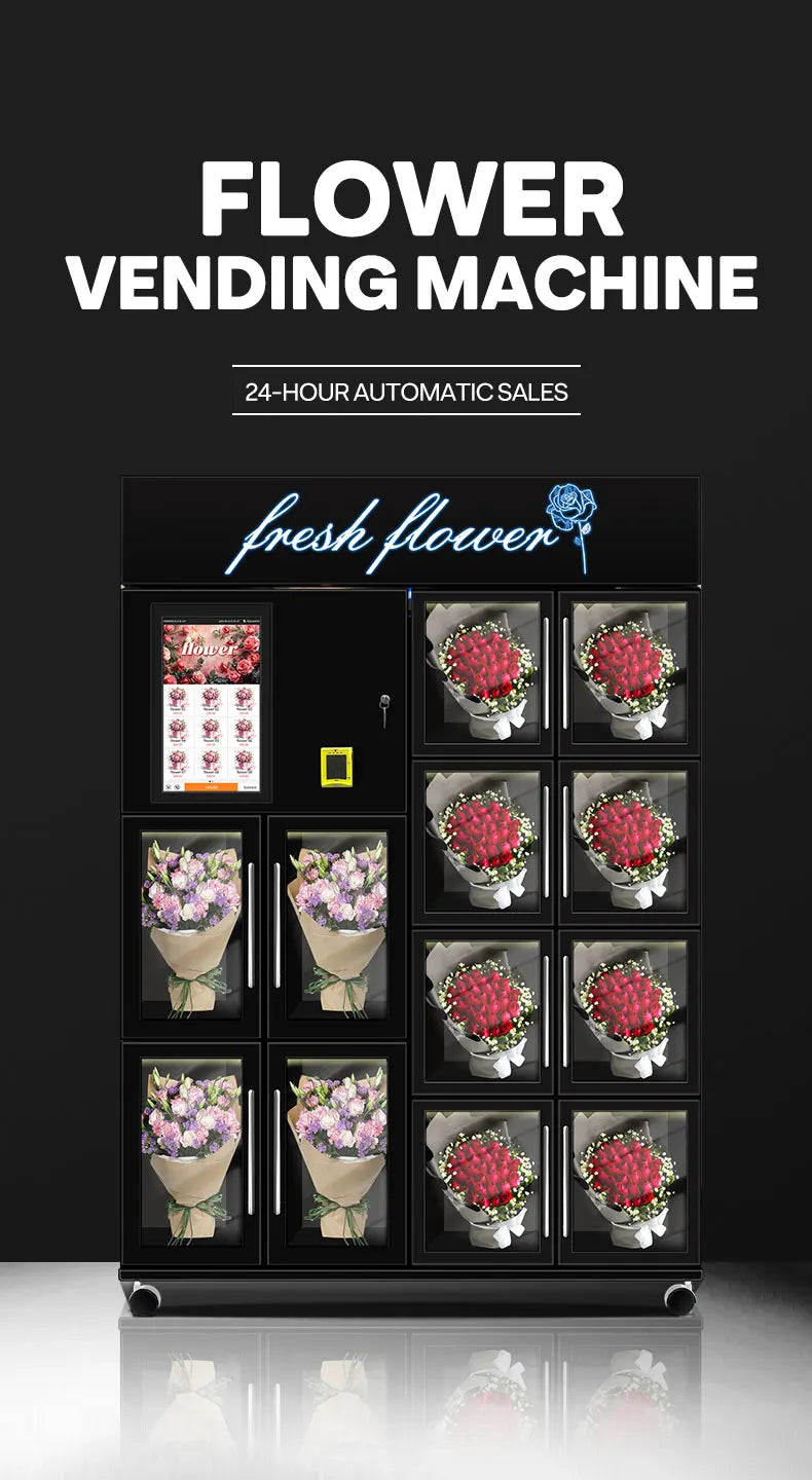 Customized Refrigerator Flower Vending Machine 24 hour Self service Fresh Rose Bouquets Flower Shop Office Building Supply