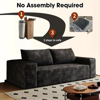 71" 3-Seater Love Seat Sofa,No Assembly Required,Plush Corduroy Loveseat Boneless Couch with High Cushion Backrest and Wider Arm
