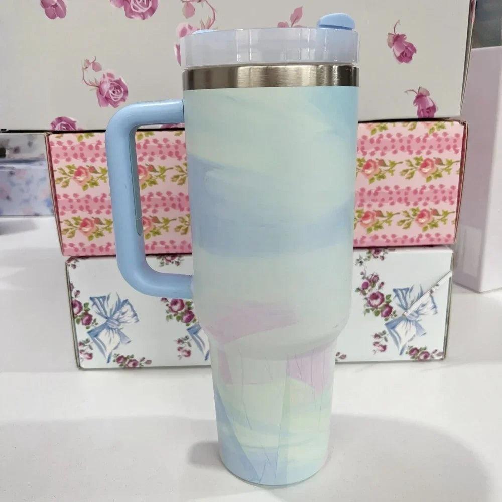 40oz Tumbler withLOGO Handle Lid Straw Stainless Steel Vacuum Insulated Quengher H2.0 Thermos Cup Silicone Boot for Stanleys