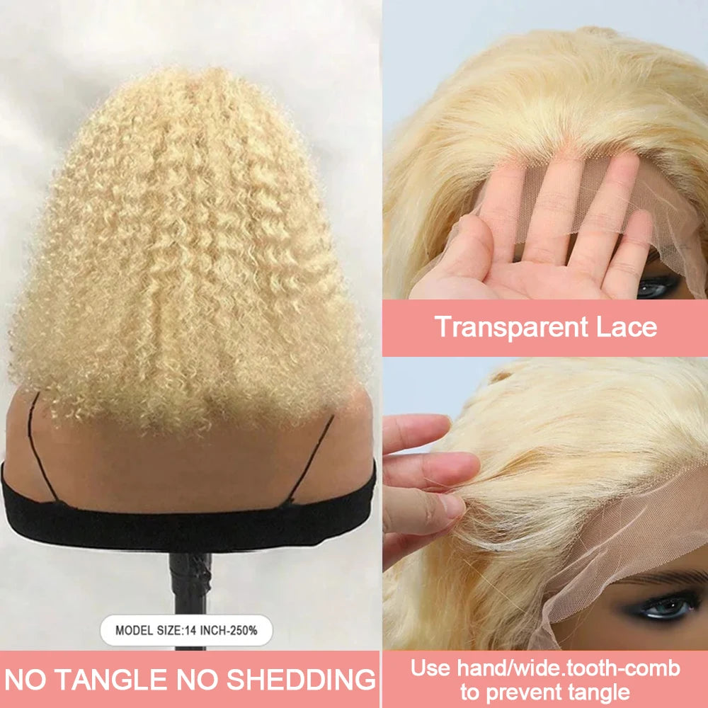 613 Honey Blonde 13x6 HD Lace Frontal Wig Human Hair Curly 10inch Deep Wave Brazilian bob Colored 13x4 Lace Front Wigs For Women