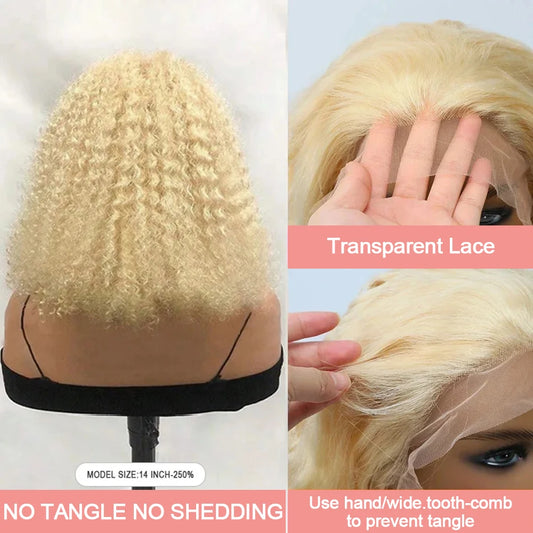 613 Honey Blonde 13x6 HD Lace Frontal Wig Human Hair Curly 10inch Deep Wave Brazilian bob Colored 13x4 Lace Front Wigs For Women