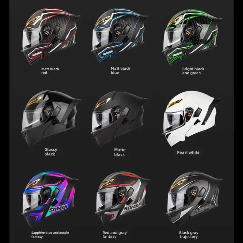SOMAN Modular Helmet Flip Full Face Motorcycle Helmet Dual Visor Lens Racing Casco casque moto approved 오토바이핼멧