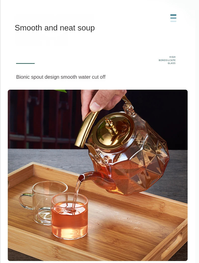 Glass Beam Pot Flower Tea Pot Health Pot Heat Resistant Glass Teapot With Strainer Infuser Teapot to Boil Water Kettle Gaiwan