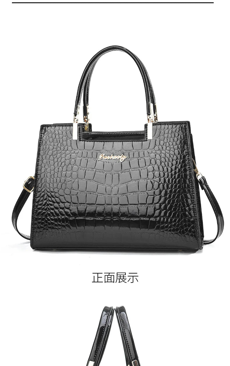Luxury Bright Leather Ladies HandBags High-end Crocodile  Messenger Bags Boston Ladies Shopping Shoulder Tote Bags Crossbody Bag