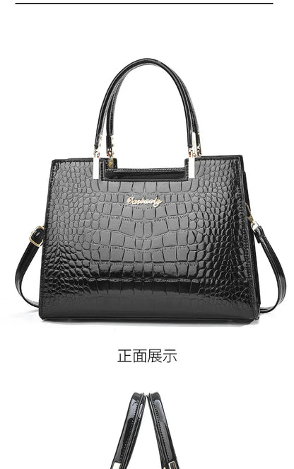 Luxury Bright Leather Ladies HandBags High-end Crocodile  Messenger Bags Boston Ladies Shopping Shoulder Tote Bags Crossbody Bag