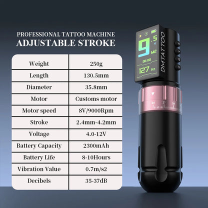 DM Venom 2.4-4.2MM Stroke Wireless Tattoo Machine LED Large Touch Screen 2300mAh Battery Suitable for Permanent Body Art