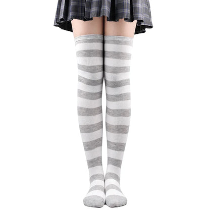 Womens Striped Thigh High Stockings Ladies Girls Black White pink Long Over Above Knee Socks femboy Cosplay Lolita Harajuku Y2k