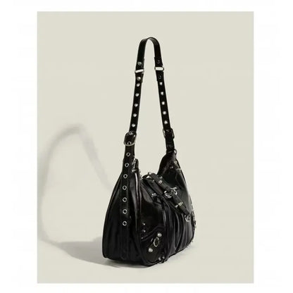 SHELKSBAG Motorcycle Cool Girl Vintage Leather Shoulder Message Bag Large Capacity Crossbody New Women's Bags Grunge Y2K