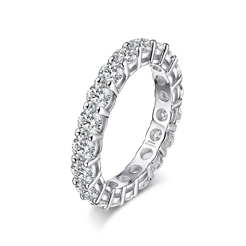 Smyoue 2-5mm Full Moissanite Ring for Women Sparkling Wedding Eternity Bands 100% S925 Sterling Silver Jewelry Classic Ring