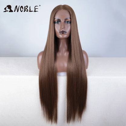 Noble 38 Inch Extra Long Straight Synthetic Lace Front Wig Skunk Stripe Grey White Ombre Glueless Heat Resistant Wig For Women