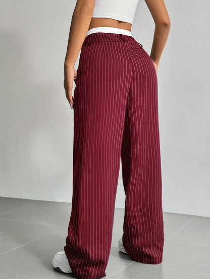 Fashion Pants Women's Stripe Straight Pants 2024 Autumn Winter High Waisted Casual Suit Pants Office Lady Women Trousers Bottoms