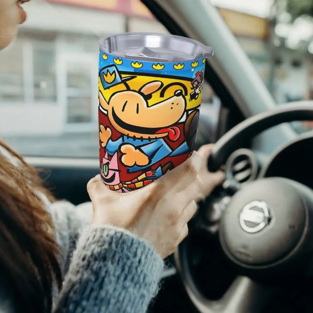 Dog Man Dogman Movie Comic Insulated Tumbler with Straws Cartoon Stainless Steel Thermal Mug Double Wall Car Bottle Cups, 20oz