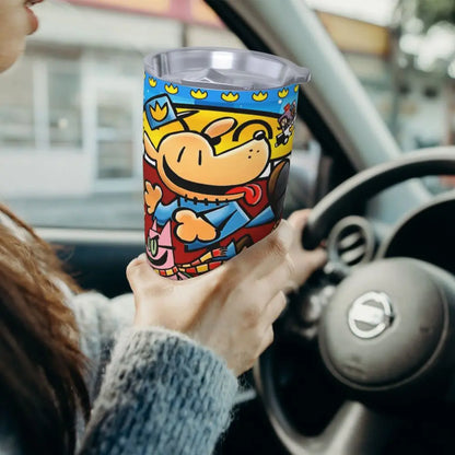 Dog Man Dogman Movie Comic Insulated Tumbler with Straws Cartoon Stainless Steel Thermal Mug Double Wall Car Bottle Cups, 20oz