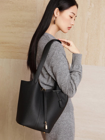 Mendy Large Women's Bag Vintage Leather Bucket Bag 26CM Tote Hobo Bag for Women Soft Leather Underarm Shoulder Purse Handbag New