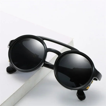 Steampunk Shields Sunglasses Men Women Classic SunGlasses With Side Leather Round Eyewear Pink UV400 Lens