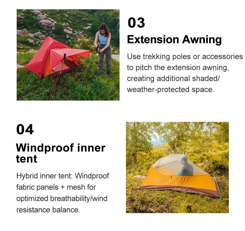 WIDESEA Outdoor Camping 1.5 person Double-Layer Fish Spine tent 15D Nylon Silicone-Coated  Lightweight for Hiking & camping