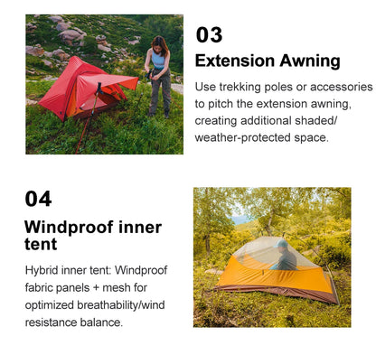 WIDESEA Outdoor Camping 1.5 person Double-Layer Fish Spine tent 15D Nylon Silicone-Coated  Lightweight for Hiking & camping