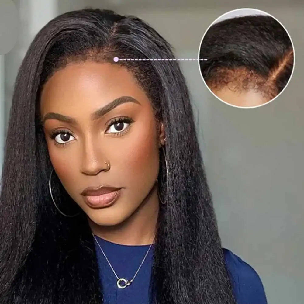 360 Full HD Lace Frontal Wig Human Hair 4C Edges Invisible Strap Glueless Kinky Straight Wig With Kinky Curly Baby Hair