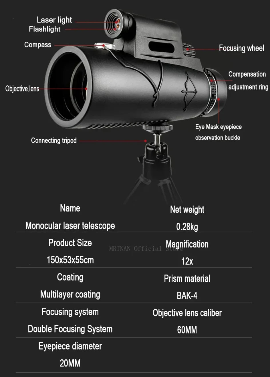 50x60 Powerful Zoom HD Bak4 Portable Powerful Binoculars Long Range Professional Telescope Monocular for Hunting