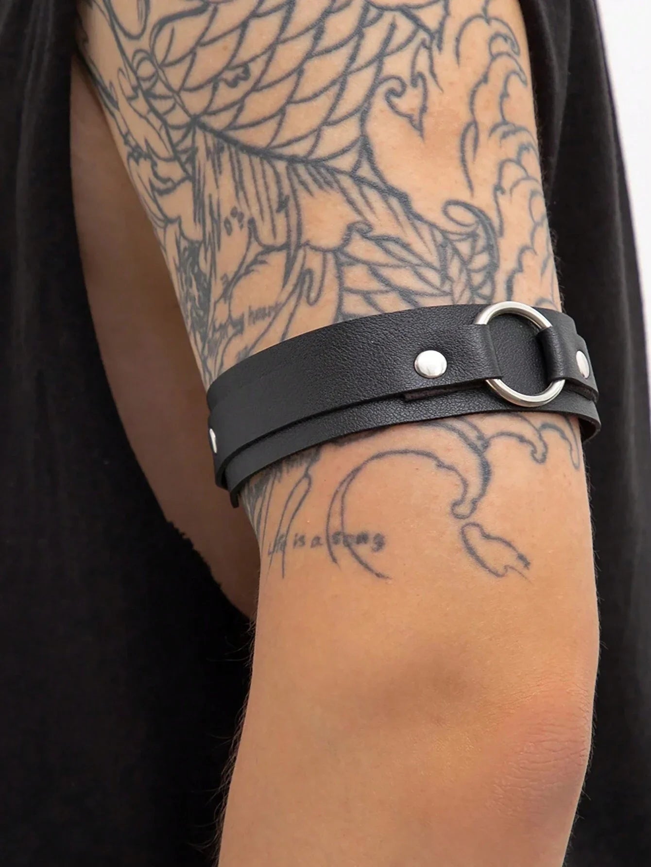 1pc Men's Black PU Leather Fashion Arm  Men's Punk Style Black Leather Arm Bands As Fashion Performance Accessories