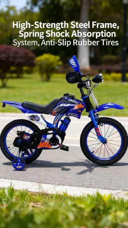 Blue Children's Off-Road Motorcycle Bicycle Pedal Bike with Headlamp Boys And Girls 12-16 Inch Cro