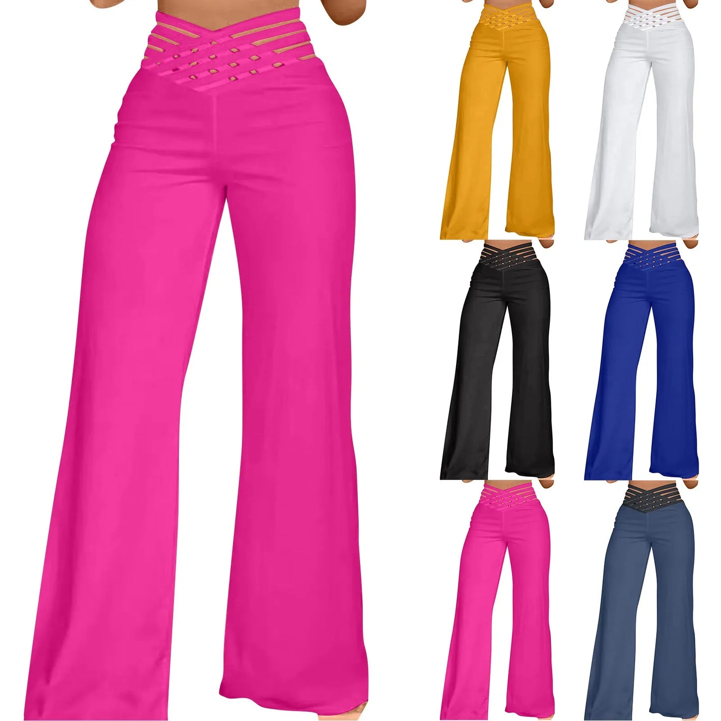 Women Wide Leg Flared Pants New Y2k Casual Crisscross Sheer Mesh Patch High Waist Trousers Elegant Streetwear Work Pants
