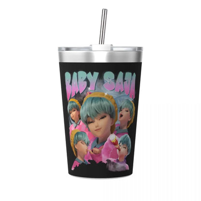 Mystery Saja Boys Kpop Demon Hunters Tumbler With Straw For Kids Stainless Steel Travel Mugs Double Wall Vacuum Insulated 12oz
