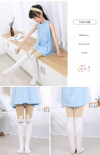 Spring autumn warm children Baby Kids tights printing Cartoon Animal Bear pantyhose cat kawaii Knee tattoo Student girl stocking