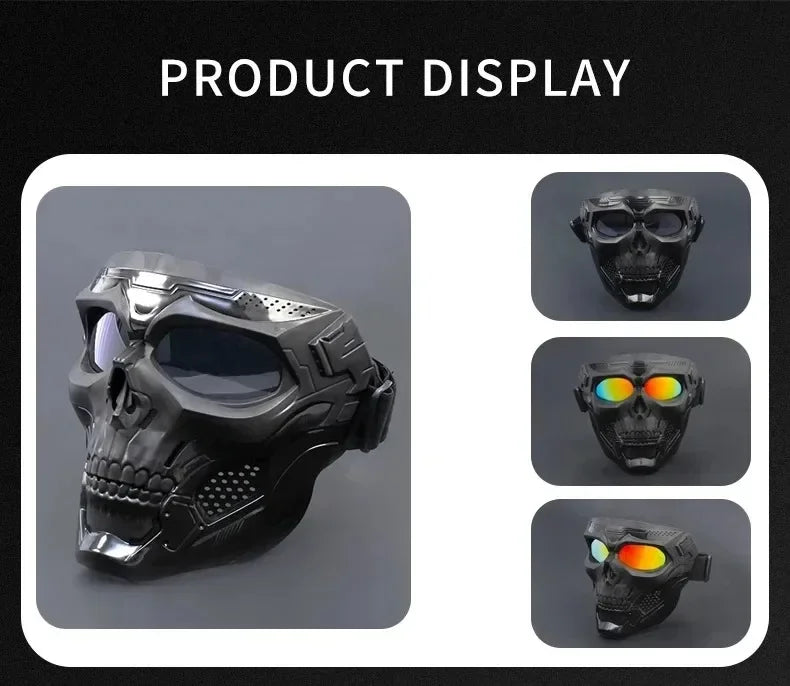 .Skull Mask Motorcycle Mask Bicycle Riding Windproof Full Face Skeleton Protective Mask Colored Goggle Tactical Cycling Bike