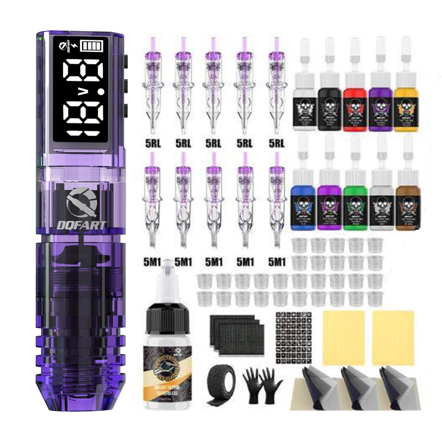DQFART New Wireless Tattoo Machine Kit Tattoo Needles Tattoo Ink Cups Tattoo Pen Suitable for Tattoo Beginners Tattoo Artists