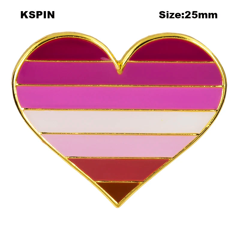 10pcs a lot Rainbow Pride Heart Shaped  Badge Symbol Pin Metal Badges Decorative Brooch Pins for Clothes Brooch Jewelry