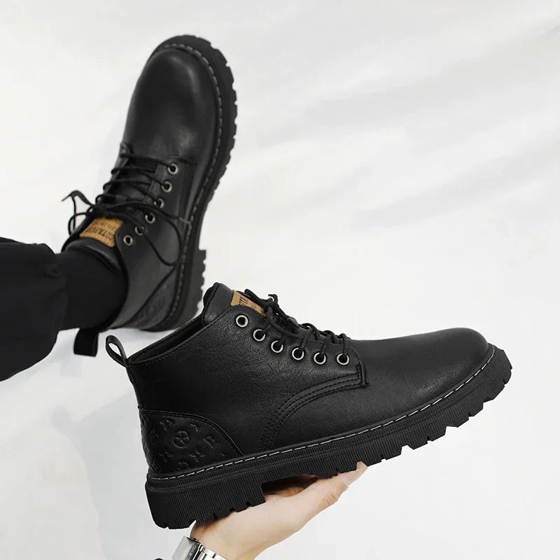 2024 New Men's Shoes High-top Leather Boots Men's Casual Fashion  Boots Retro All-match Work Shoes Fashion Desert Boots