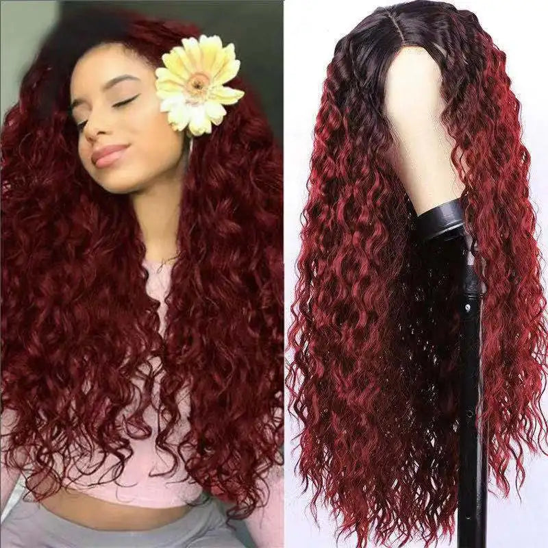 Multi-Color Long Curly 13x4 Lace Front High-Temperature Fiber Wig for Women Synthetic Hair Wig for African American Daily Party