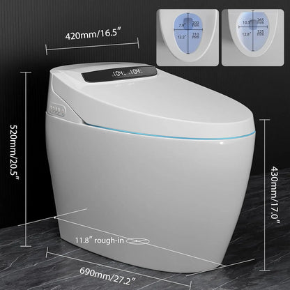 Smart Toilet with Bidet Built in, Elongated Tankless Toilet with Heated Bidet Seat, Warm Water & Air Dryer,LED, Customized
