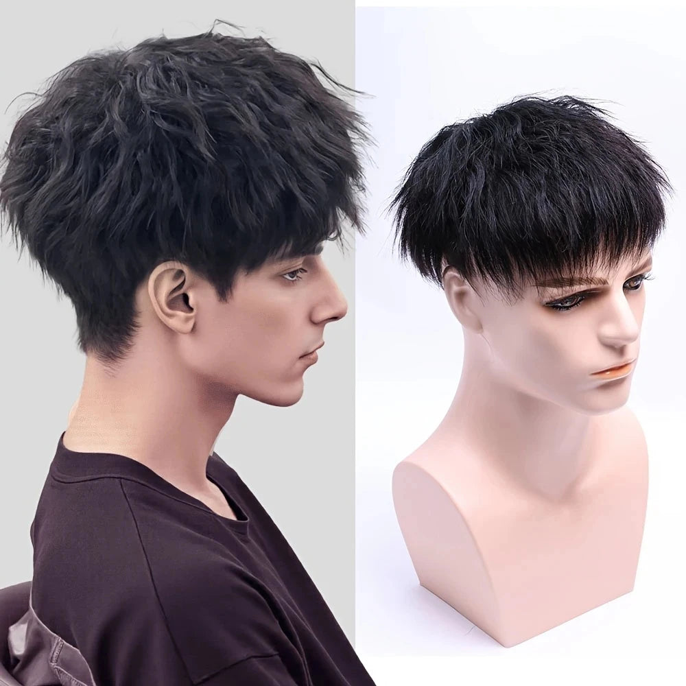 Men's Human Hair Wig Natural Look Baldness Hairpiece For Hair Loss Going Bald Compatible with All Hair Replacement