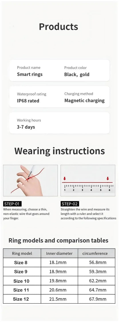 Diamond Smart Ring for Men Women Heart Rate Blood Oxygen Sleep monitoring IP68 Waterproof Sport Modes Ring For Android IOS