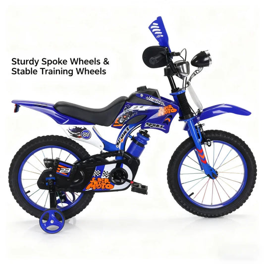 Blue Children's Off-Road Motorcycle Bicycle Pedal Bike with Headlamp Boys And Girls 12-16 Inch Cro