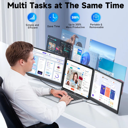 14'' S3 Triple Screen Gaming Portable Monitor FHD IPS Foldable Holder with Dual Extendable Arms Type-C Interface