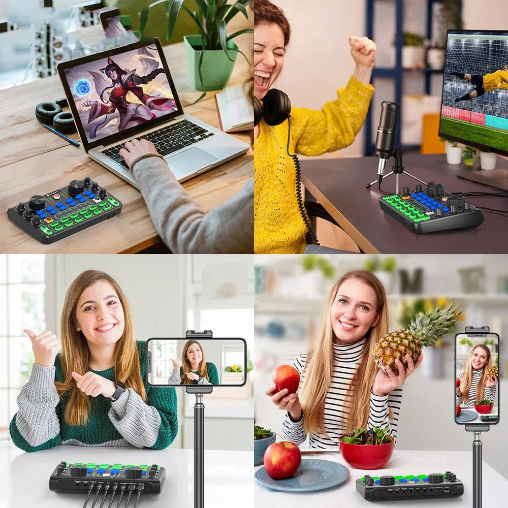X60 Sound Mixer Board Live Sound Card for Live Streaming Voice Changer Sound Card with Effects Audio Mixer