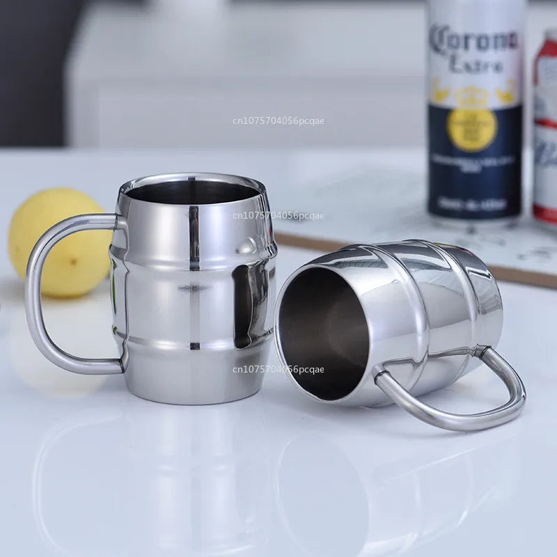 Hot Sale Double Wall Stainless Steel Beer Mug Portable Coffee Tea Cups Travel Tumbler Office Use Water Cup with Handle Drinkware
