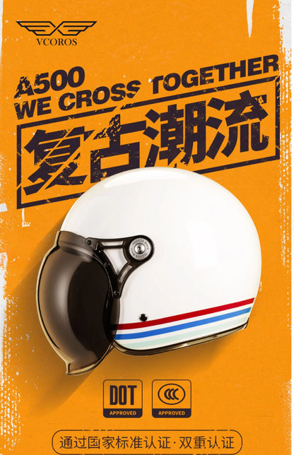 VCOROS Carbon fiber Retro Motorcycle Helmet Half Open face helmet fiberglass Cascos para motos DOT Certification